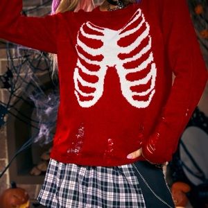 Red Halloween skeleton sweater
